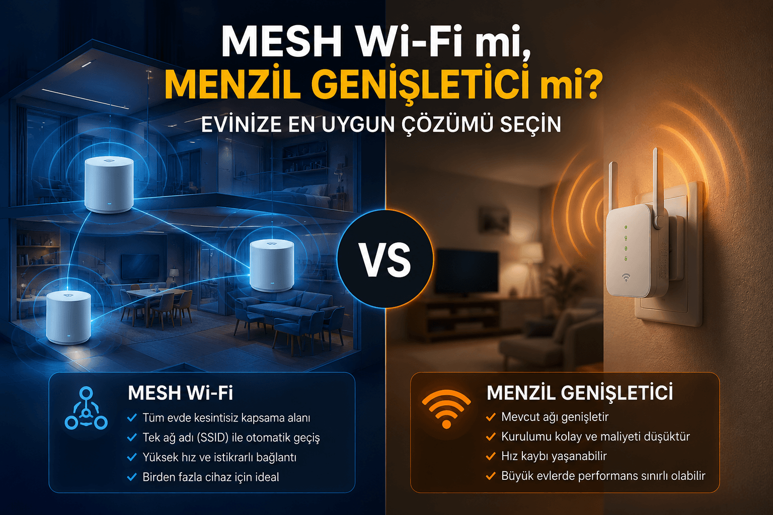 Mesh Wi-Fi mi, Menzil Genişletici mi? Evinize En Uygun Çözümü Seçin
